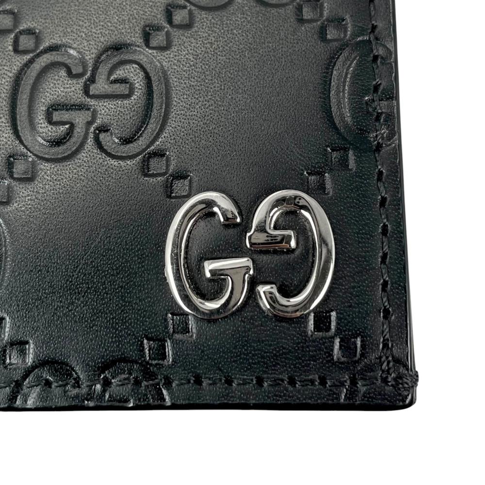 GUCCI グッチ 二つ折り財布 グッチシマ ドリアン シグネチャーレザー 522869 カーフレザー ブラック 黒 シルバー金具 レディース 約170g【中古品】