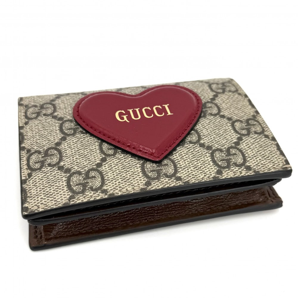GUCCI グッチ 二つ折り財布 GGスプリーム ハート コンパクトウォレット ミニウォレット 648848 GGスプリームキャンバス ブラウン 茶 レッド 赤 ゴールド金具 レディース【中古品】