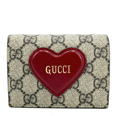 GUCCI グッチ 二つ折り財布 GGスプリーム ハート コンパクトウォレット ミニウォレット 648848 GGスプリームキャンバス ブラウン 茶 レッド 赤 ゴールド金具 レディース【中古品】