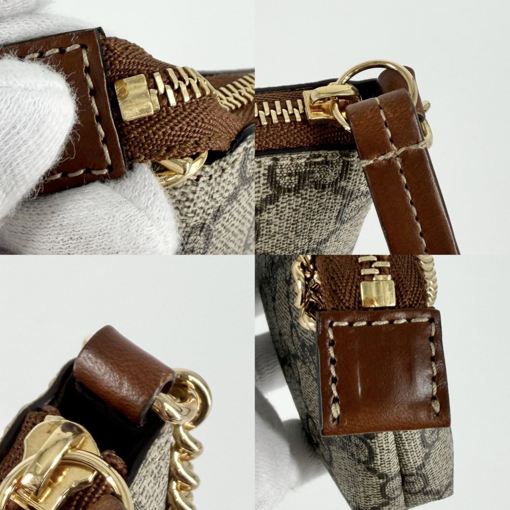 GUCCI グッチ ハンドバッグ GGスプリーム アクセサリーポーチ ミニバッグ 小さめ 431716 GGキャンバス レザー ブラウン 茶 ベージュ ゴールド金具 レディース【中古品】