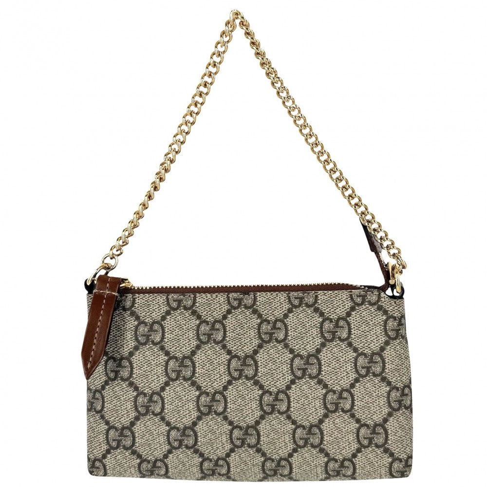GUCCI グッチ ハンドバッグ GGスプリーム アクセサリーポーチ ミニバッグ 小さめ 431716 GGキャンバス レザー ブラウン 茶 ベージュ ゴールド金具 レディース【中古品】