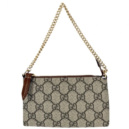 GUCCI グッチ ハンドバッグ GGスプリーム アクセサリーポーチ ミニバッグ 小さめ 431716 GGキャンバス レザー ブラウン 茶 ベージュ ゴールド金具 レディース【中古品】