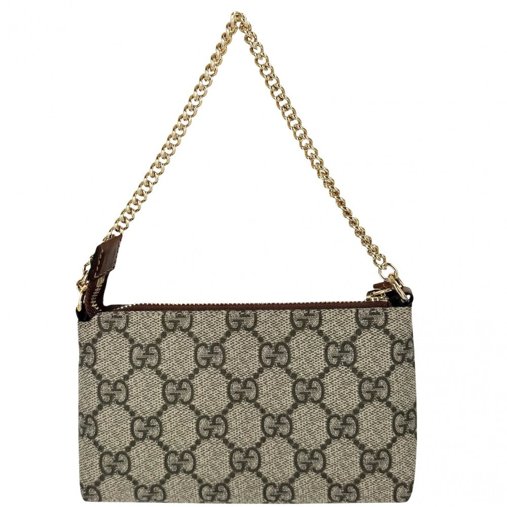 GUCCI グッチ ハンドバッグ GGスプリーム アクセサリーポーチ ミニバッグ 小さめ 431716 GGキャンバス レザー ブラウン 茶 ベージュ ゴールド金具 レディース【中古品】
