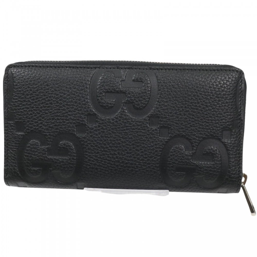GUCCI グッチ 長財布 ジャンボGG ジップアラウンドウォレット ロングウォレット 739484 レザー ブラック 黒 シルバー金具 メンズ【中古品】