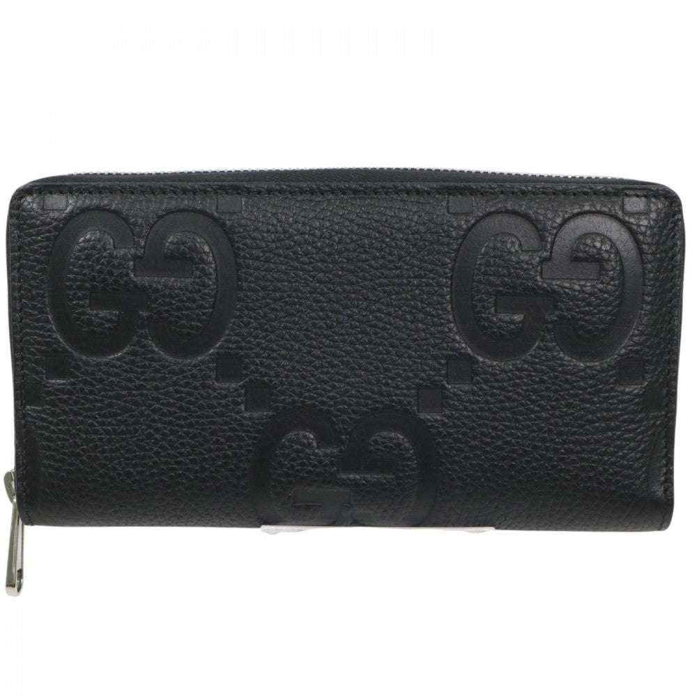 GUCCI グッチ 長財布 ジャンボGG ジップアラウンドウォレット ロングウォレット 739484 レザー ブラック 黒 シルバー金具 メンズ【中古品】