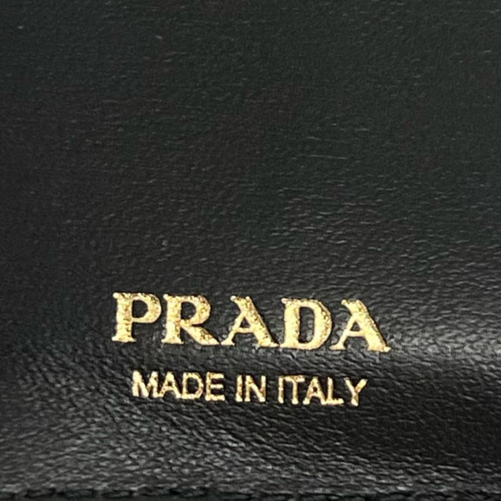 PRADA プラダ 二つ折り財布 サファイアーノ 三角ロゴ 1MV204 レザー ブラック 黒 ゴールド金具 レディース 約200g【中古品】