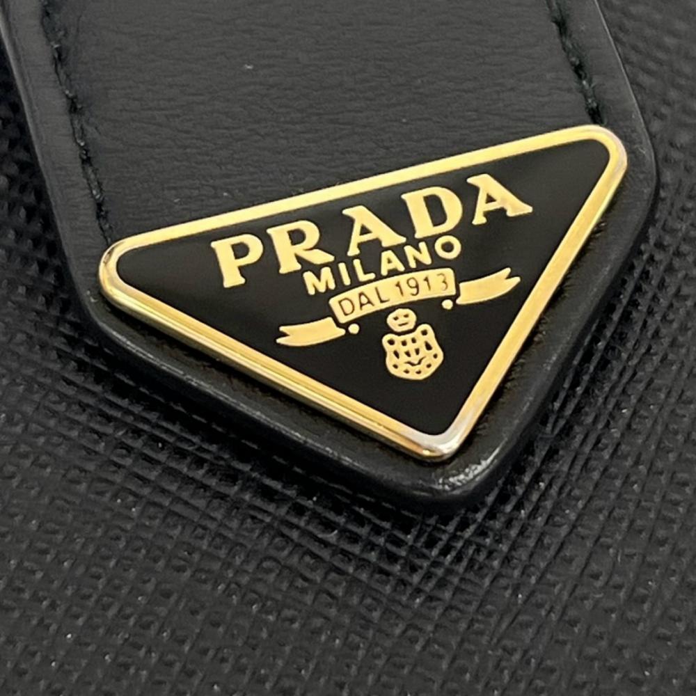 PRADA プラダ 二つ折り財布 サファイアーノ 三角ロゴ 1MV204 レザー ブラック 黒 ゴールド金具 レディース 約200g【中古品】