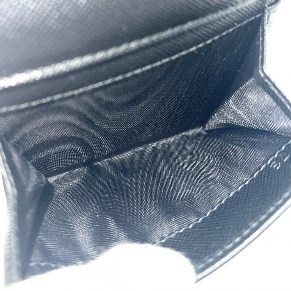 PRADA プラダ コインケース サフィアーノ トライアングルロゴ 小銭入れ コンパクトウォレット レザー ブラック 黒 シルバー金具 レディース【中古品】