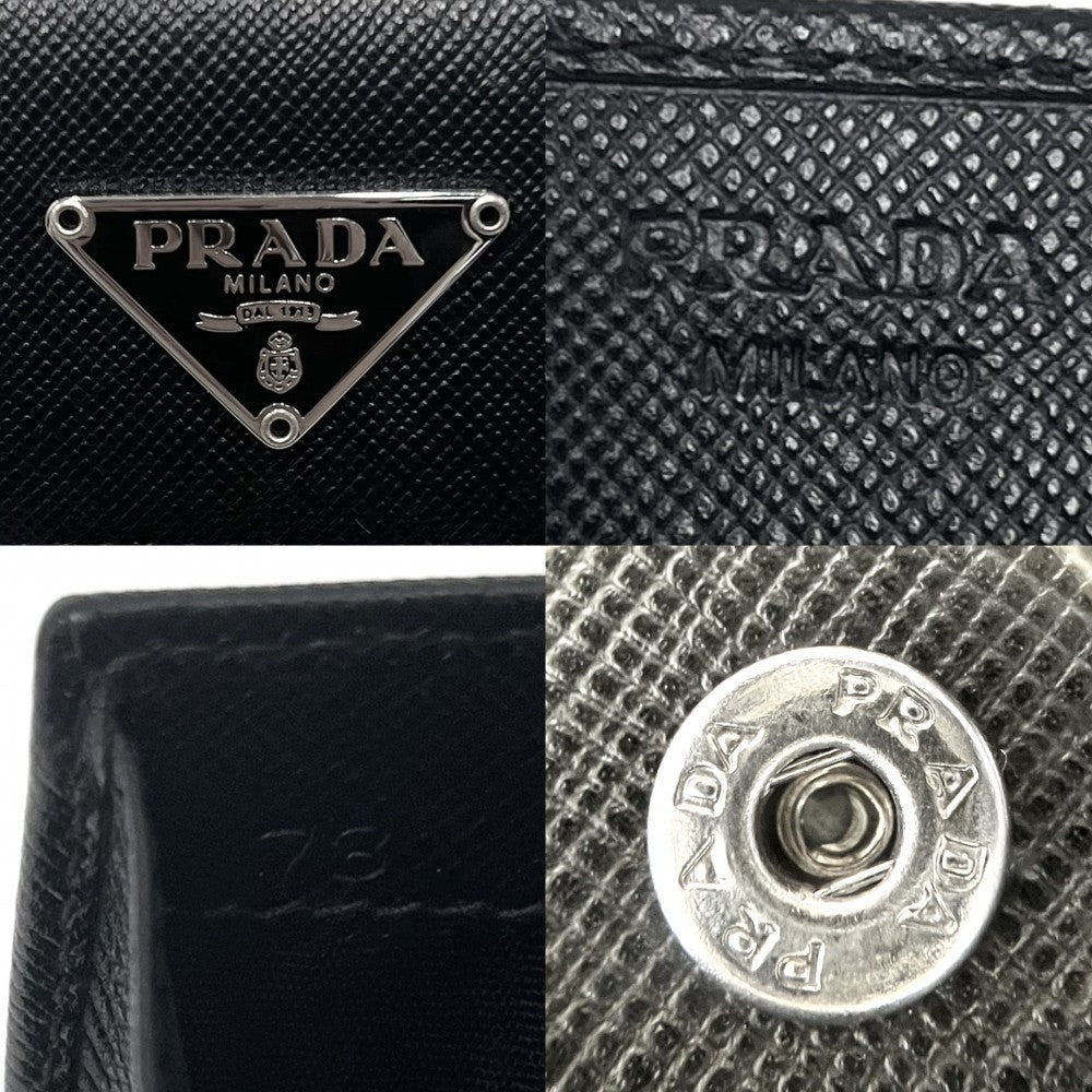 PRADA プラダ コインケース サフィアーノ トライアングルロゴ 小銭入れ コンパクトウォレット レザー ブラック 黒 シルバー金具 レディース【中古品】