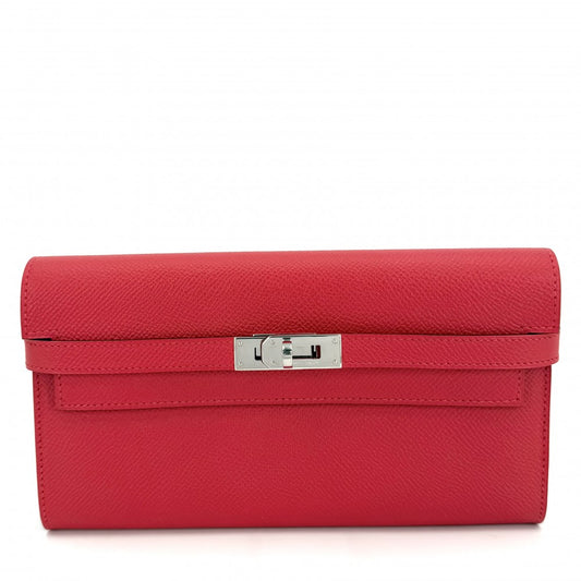 HERMES エルメス 長財布 ケリーウォレット ロングウォレット Y刻印 ヴォーエプソン レッド 赤 シルバー金具 レディース 2020年【中古品】