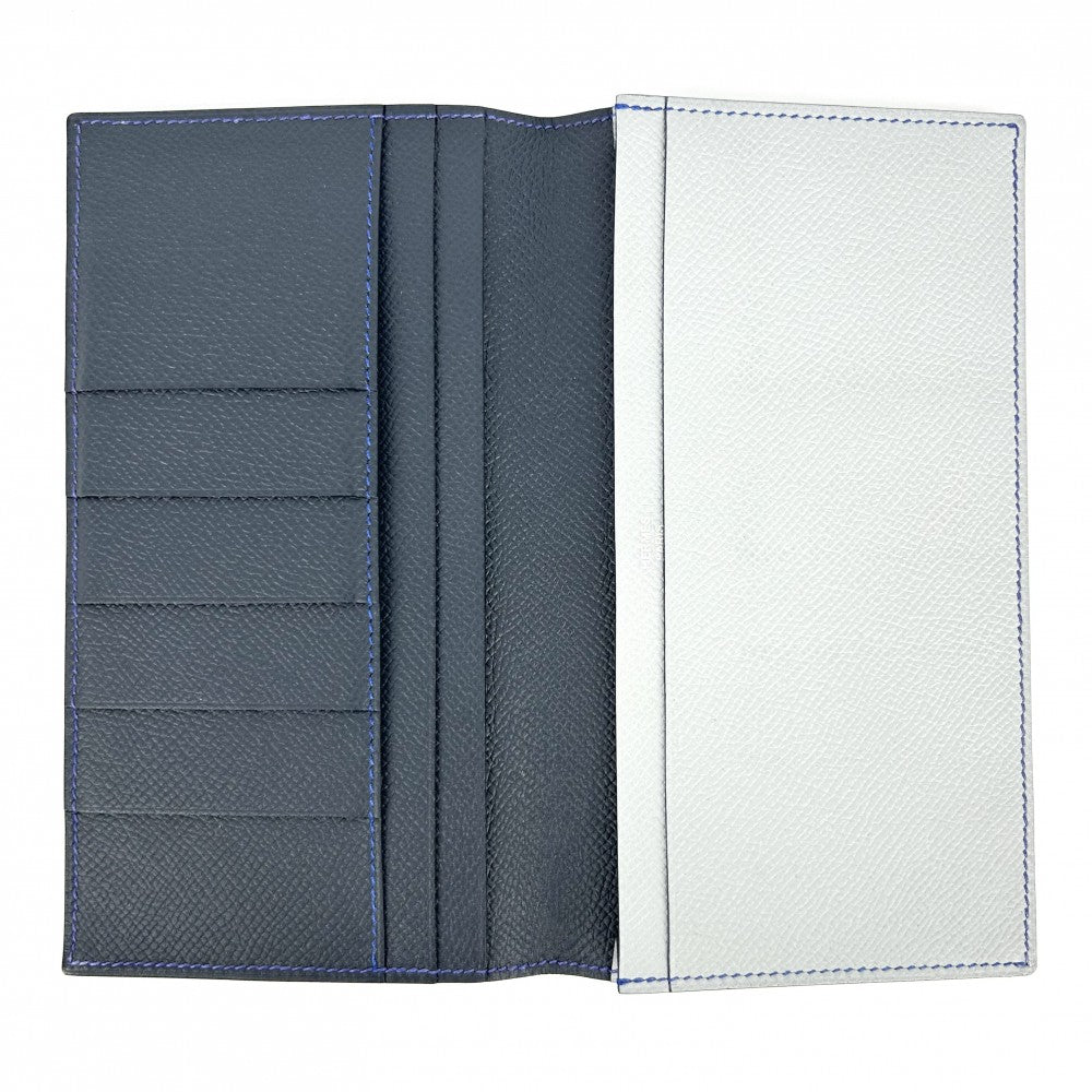 【開店SALE】 HERMES エルメス 長財布 MC2 フレミング 二つ折り ロングウォレット 本革 レザー D刻印 ヴォーエプソン ブルー 青 ブラック 黒 メンズ 2019年【中古品】