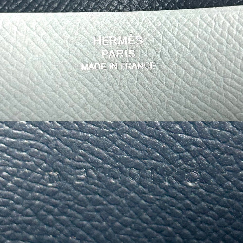 【開店SALE】 HERMES エルメス 長財布 MC2 フレミング 二つ折り ロングウォレット 本革 レザー D刻印 ヴォーエプソン ブルー 青 ブラック 黒 メンズ 2019年【中古品】