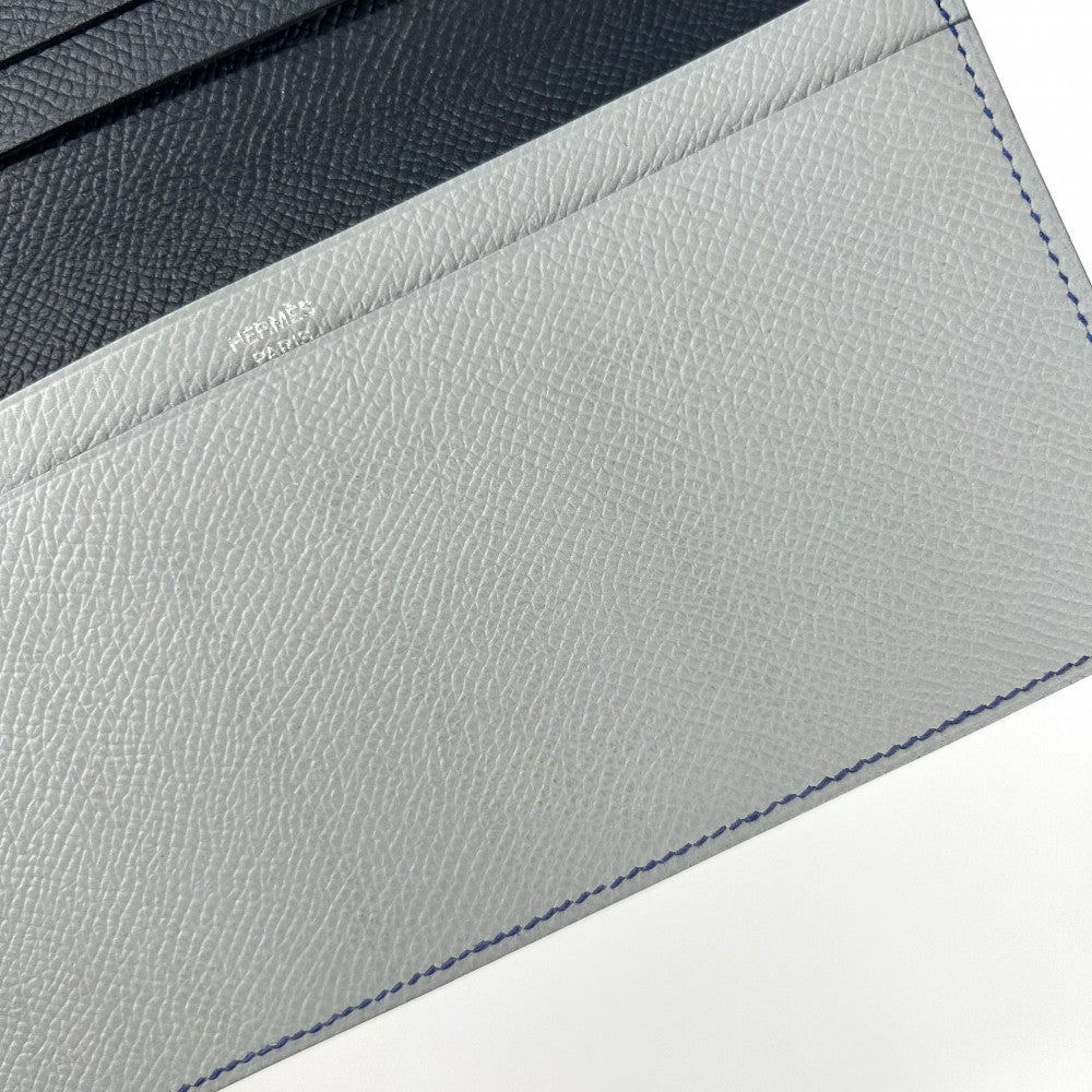 【開店SALE】 HERMES エルメス 長財布 MC2 フレミング 二つ折り ロングウォレット 本革 レザー D刻印 ヴォーエプソン ブルー 青 ブラック 黒 メンズ 2019年【中古品】