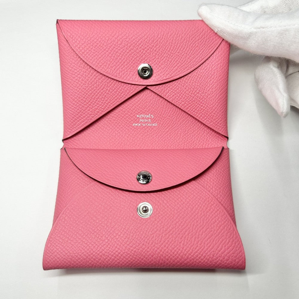 【開店SALE】 HERMES エルメス コインケース カルヴィ デュオ 小銭入れ カードケース 小物 メンズ レディース 男女兼用 B刻印 ヴォーエプソン ピンク シルバー金具 ユニセックス 2023年【中古品】