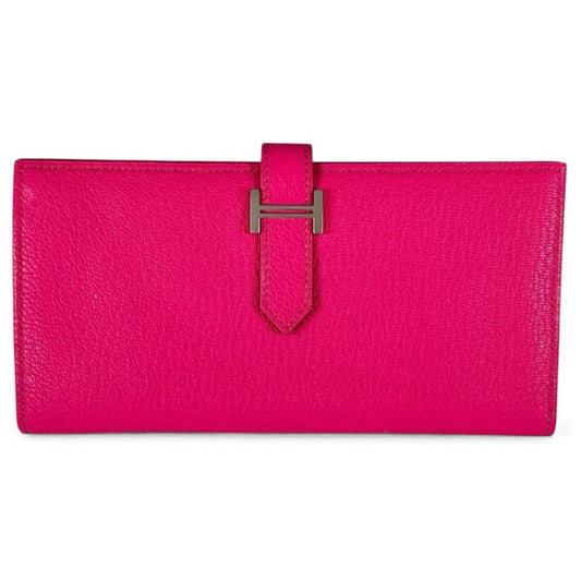 HERMES エルメス 長財布 二つ折り ベアン □O シェーブル ピンク シルバー金具 レディース 2011年【中古品】