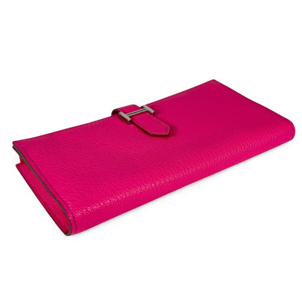 HERMES エルメス 長財布 二つ折り ベアン □O シェーブル ピンク シルバー金具 レディース 2011年【中古品】