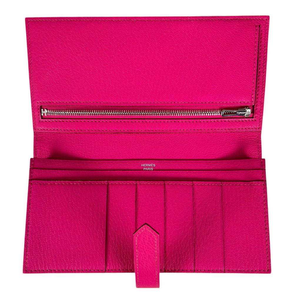 HERMES エルメス 長財布 二つ折り ベアン □O シェーブル ピンク シルバー金具 レディース 2011年【中古品】