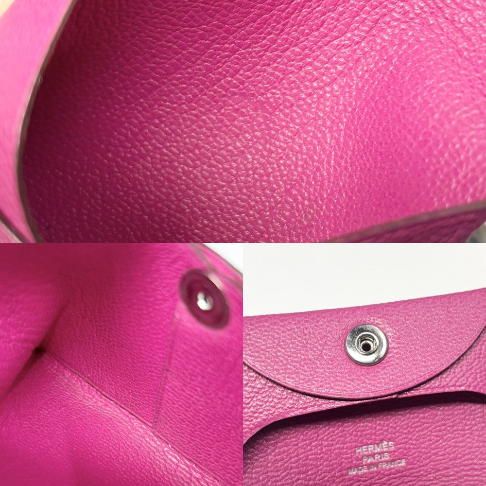 HERMES エルメス コインケース バスティア　スクエア 小銭入れ 財布 小物 □M刻印 レザー ピンク系 シルバー金具 レディース 2009年【中古品】