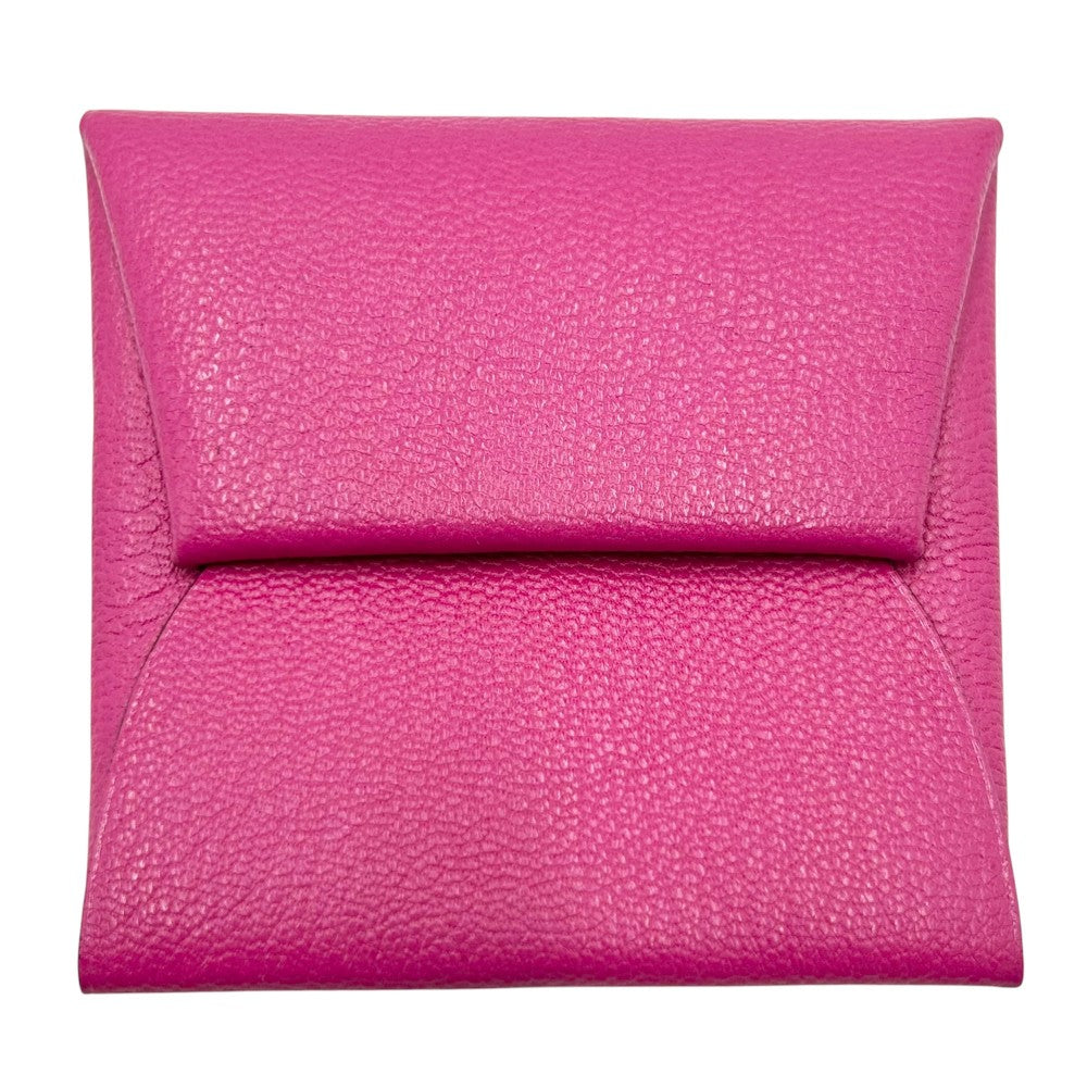 HERMES エルメス コインケース バスティア　スクエア 小銭入れ 財布 小物 □M刻印 レザー ピンク系 シルバー金具 レディース 2009年【中古品】