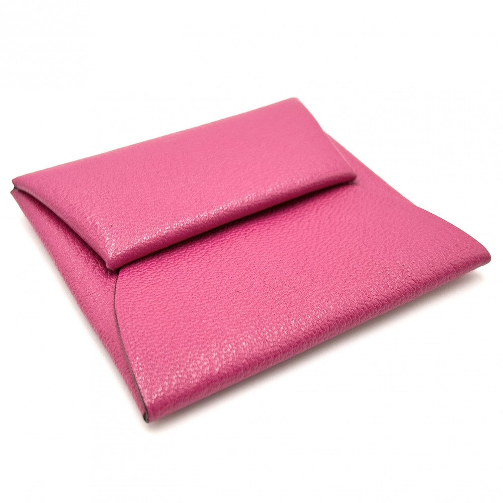 HERMES エルメス コインケース バスティア　スクエア 小銭入れ 財布 小物 □M刻印 レザー ピンク系 シルバー金具 レディース 2009年【中古品】