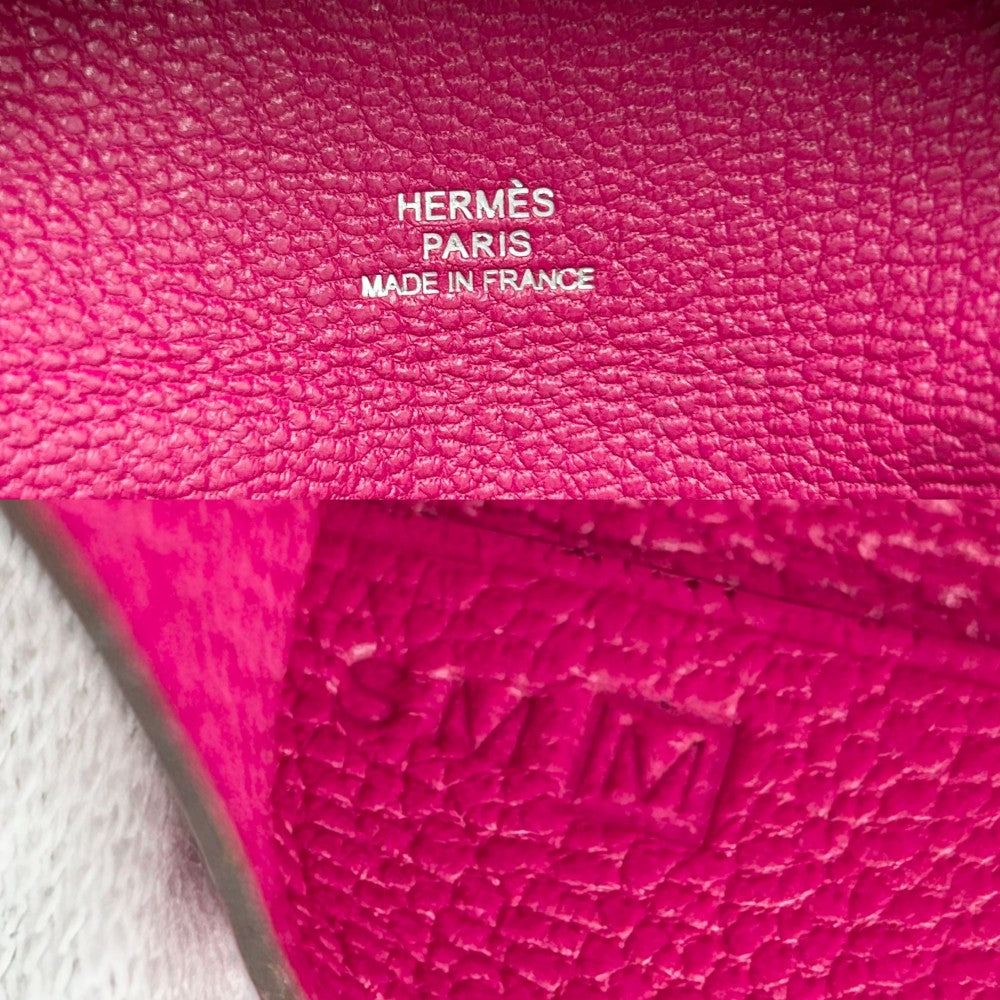 HERMES エルメス コインケース バスティア　スクエア 小銭入れ 財布 小物 □M刻印 レザー ピンク系 シルバー金具 レディース 2009年【中古品】