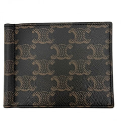 CELINE セリーヌ 小物 ビルクリップウォレット マネークリップ トリオンフキャンバス レザー ブラウン 茶 シルバー金具 レディース【中古品】