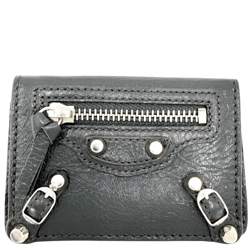BALENCIAGA バレンシアガ 三つ折り財布 クラシックミニ ミニ財布 コンパクトウォレット 431653 レザー グレー シルバー金具 レディース【中古品】
