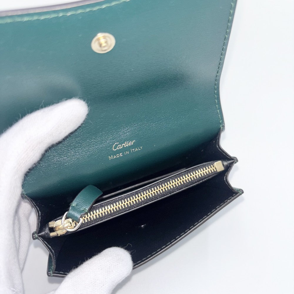 【開店SALE】 CARTIER カルティエ コインケース パンテール カードケース 小銭入れ 名刺入れ ミニ財布 L3002150 レザー グリーン 緑 ゴールド金具 ユニセックス【中古品】