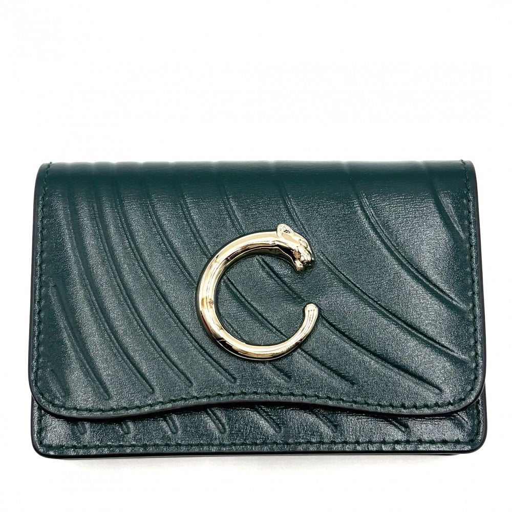 【開店SALE】 CARTIER カルティエ コインケース パンテール カードケース 小銭入れ 名刺入れ ミニ財布 L3002150 レザー グリーン 緑 ゴールド金具 ユニセックス【中古品】