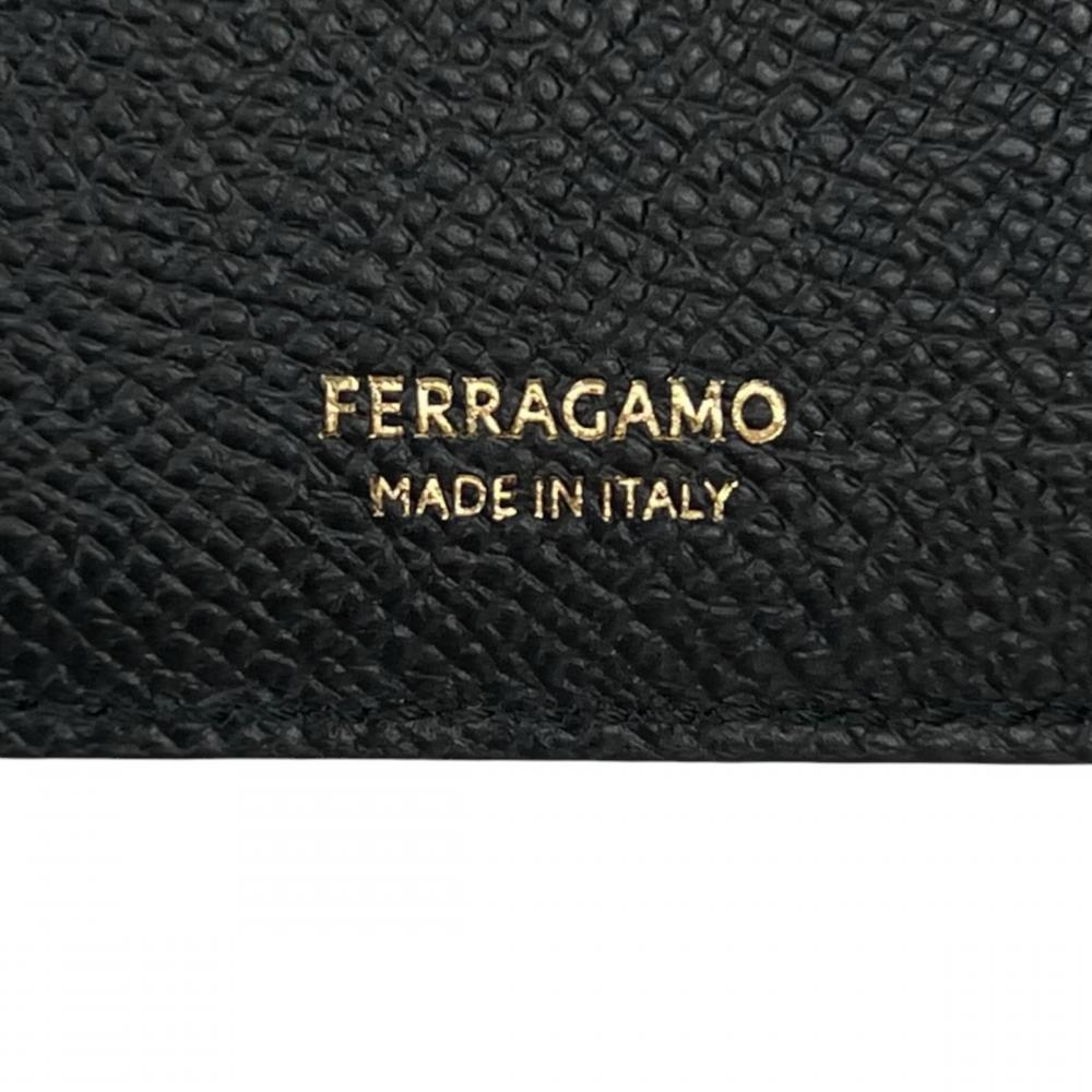 Salvatore Ferragamo サルヴァトーレフェラガモ カードケース ガンチーニ マネークリップ 661475 カーフ ブラック 黒 ゴールド金具 メンズ 約240g【中古品】