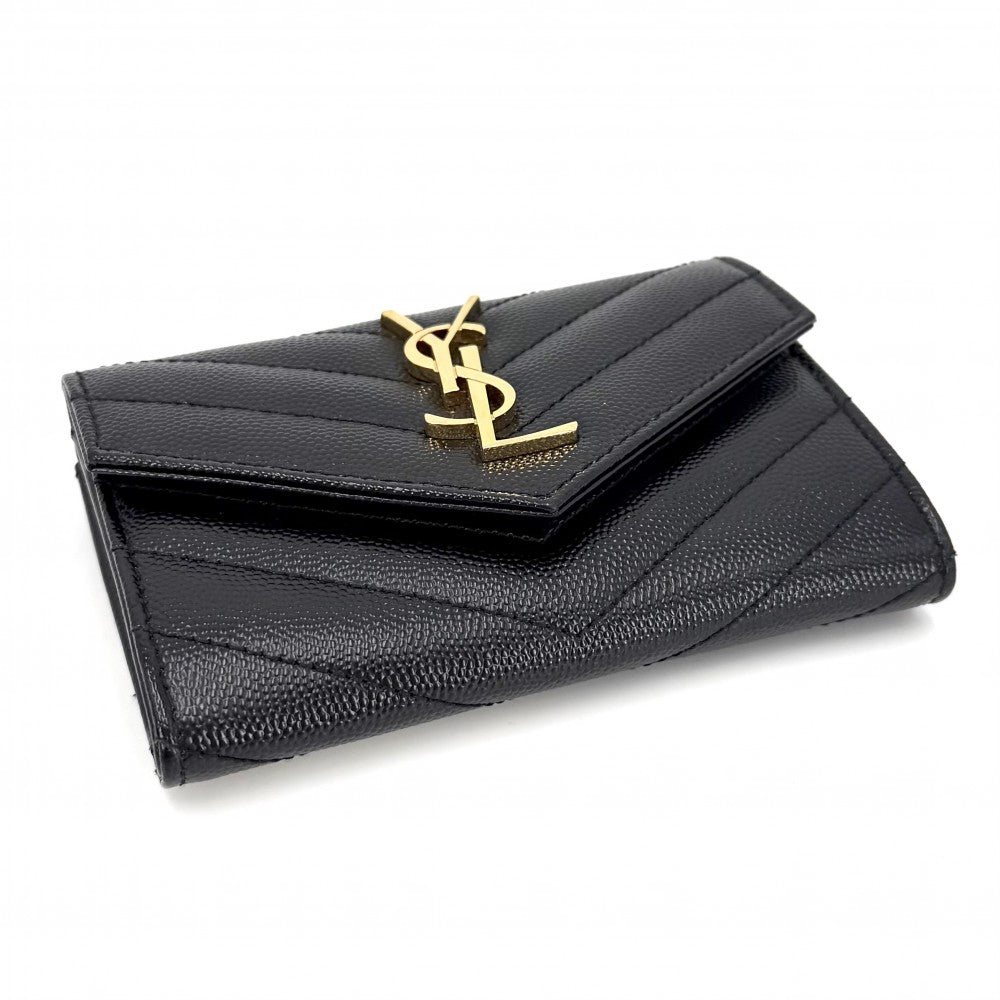 【開店SALE】 SAINT LAURENT PARIS サンローランパリ コインケース ミニ財布 カードケース スモール エンペロープウォレット 414404 カーフ ブラック 黒 ゴールド金具 レディース【中古品】
