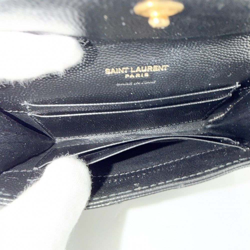 【開店SALE】 SAINT LAURENT PARIS サンローランパリ コインケース ミニ財布 カードケース スモール エンペロープウォレット 414404 カーフ ブラック 黒 ゴールド金具 レディース【中古品】