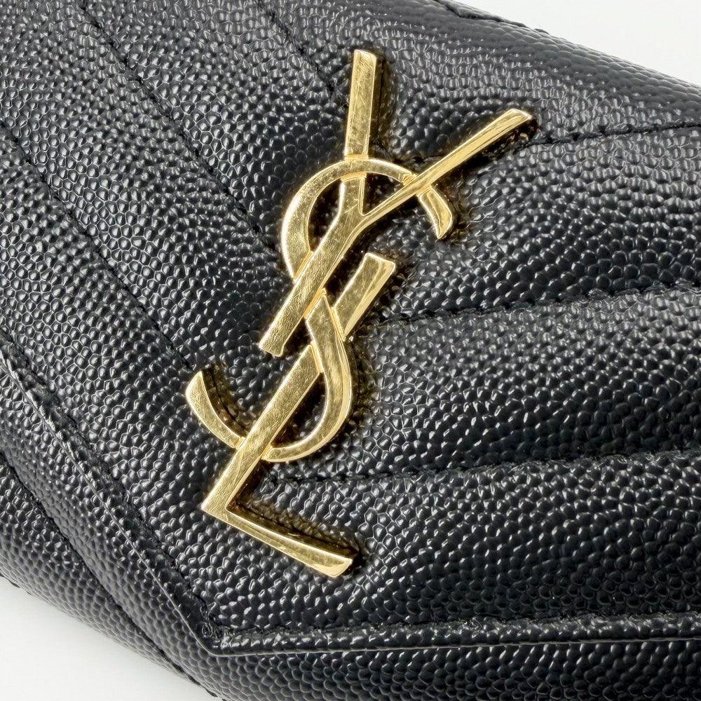 【開店SALE】 SAINT LAURENT PARIS サンローランパリ コインケース ミニ財布 カードケース スモール エンペロープウォレット 414404 カーフ ブラック 黒 ゴールド金具 レディース【中古品】