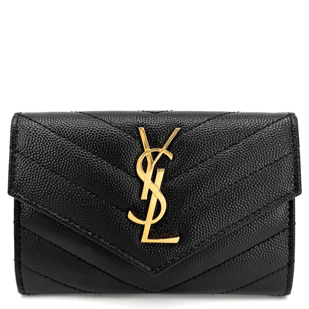 【開店SALE】 SAINT LAURENT PARIS サンローランパリ コインケース ミニ財布 カードケース スモール エンペロープウォレット 414404 カーフ ブラック 黒 ゴールド金具 レディース【中古品】