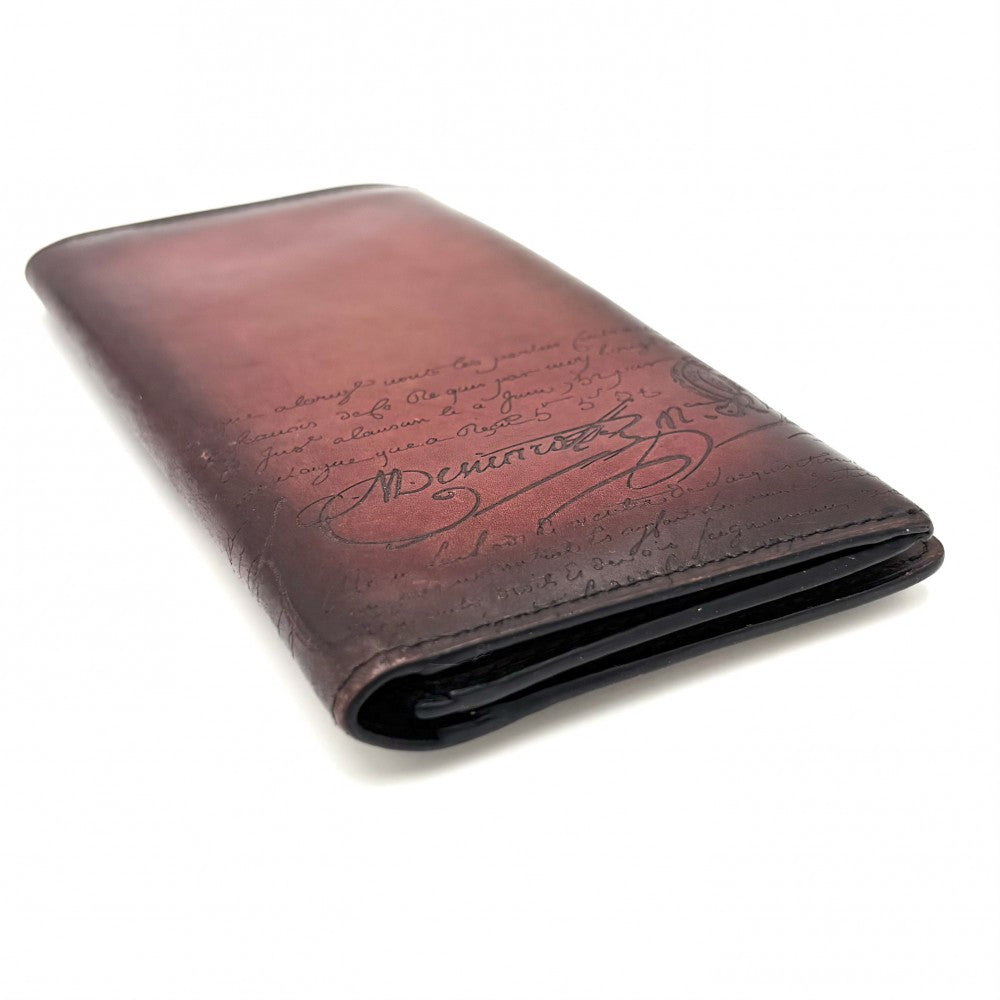 【開店SALE】 Berluti ベルルッティ 長財布 カリグラフィ ロングウォレット レザー レッド系 メンズ【中古品】