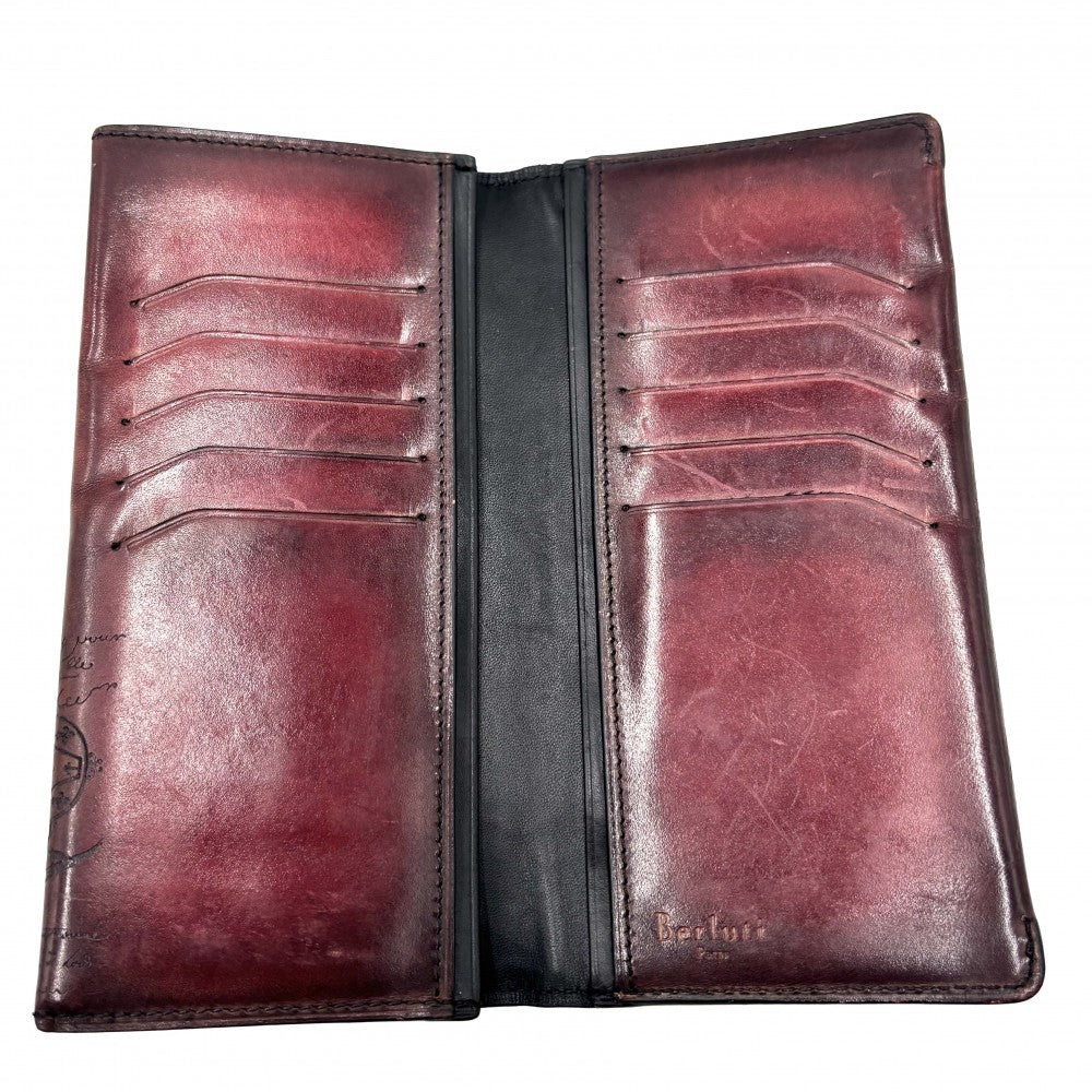 【開店SALE】 Berluti ベルルッティ 長財布 カリグラフィ ロングウォレット レザー レッド系 メンズ【中古品】