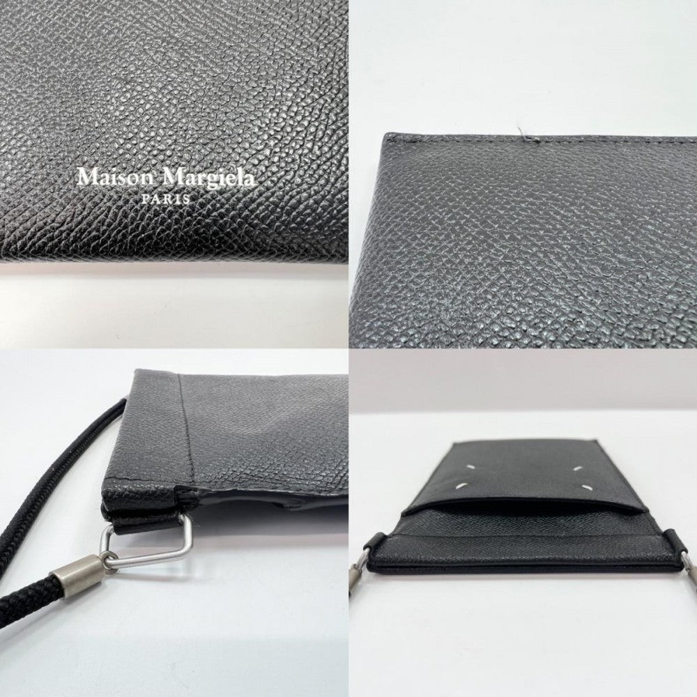 ショルダーバッグ Maison Margiela メゾンマルジェラ スマートフォンポーチ フォンケース S55UI0207 ブラック 黒 シルバー金具 レディース【中古品】