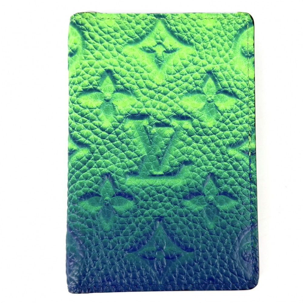 LOUIS VUITTON ルイヴィトン カードケース モノグラムエンボス オーガナイザードゥポッシュ 名刺入れ 定期入れ 小物 M81258 ブルー 青 グリーン 緑 メンズ【中古品】
