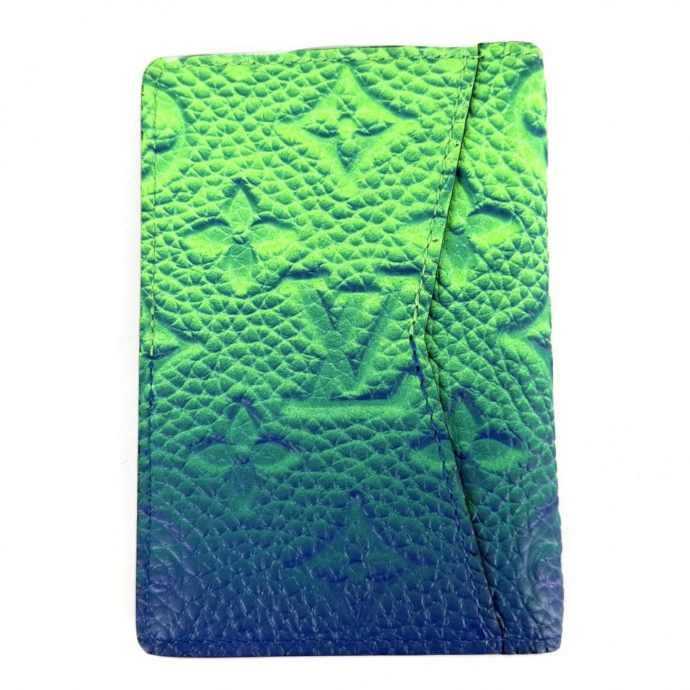 LOUIS VUITTON ルイヴィトン カードケース モノグラムエンボス オーガナイザードゥポッシュ 名刺入れ 定期入れ 小物 M81258 ブルー 青 グリーン 緑 メンズ【中古品】