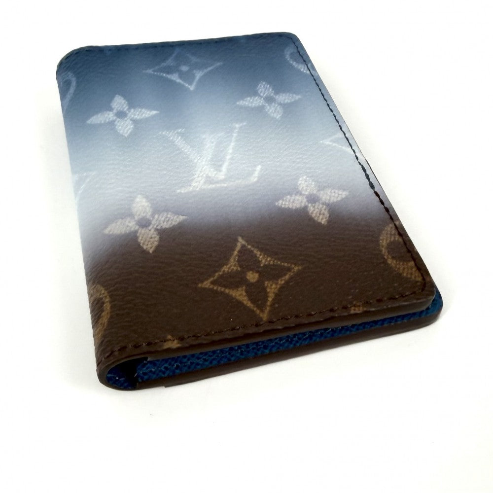 LOUIS VUITTON ルイヴィトン カードケース モノグラムピグメント オーガナイザードゥポッシュ 名刺入れ 定期入れ 小物 M28004 ブルー 青 ブラウン 茶 メンズ【中古品】