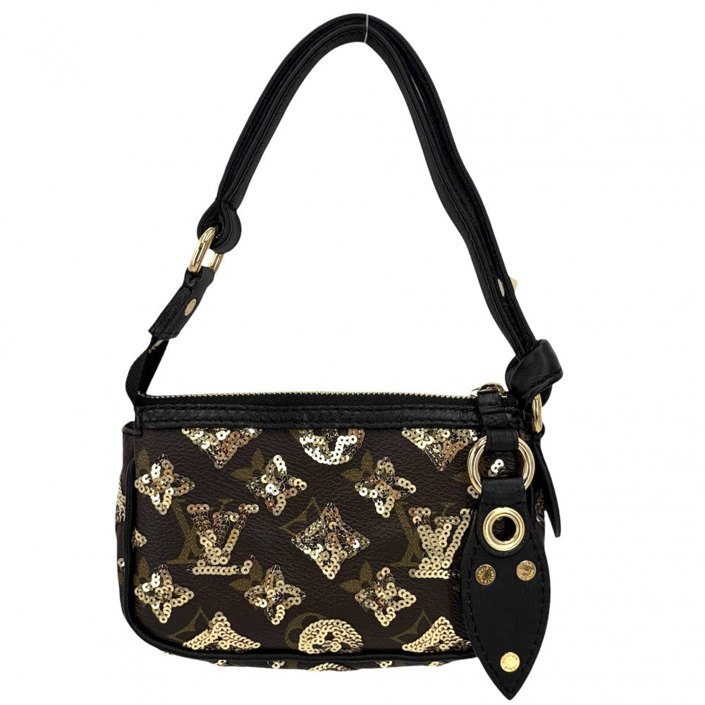 LOUIS VUITTON ルイヴィトン ハンドバッグ モノグラムエクリプス スパンコール ミニポシェットアクセソワール M60125 ブラウン 茶 ブラック 黒 ゴールド金具 レディース【中古品】