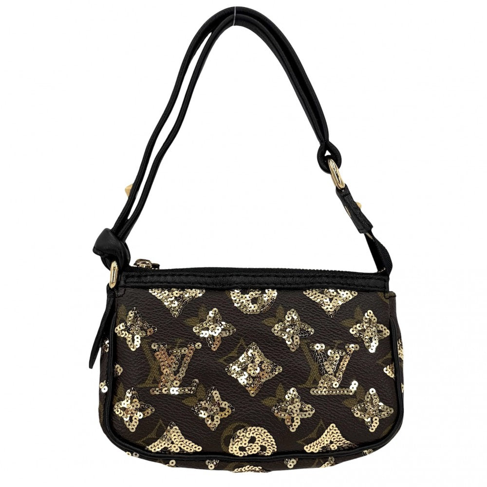LOUIS VUITTON ルイヴィトン ハンドバッグ モノグラムエクリプス スパンコール ミニポシェットアクセソワール M60125 ブラウン 茶 ブラック 黒 ゴールド金具 レディース【中古品】