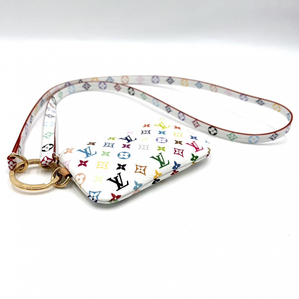 LOUIS VUITTON ルイヴィトン キーホルダー モノグラム 村上隆 フォンホルダー LV×TM 小物 ポーチ M14099 ホワイト 白 マルチカラー ゴールド金具 レディース【中古品】