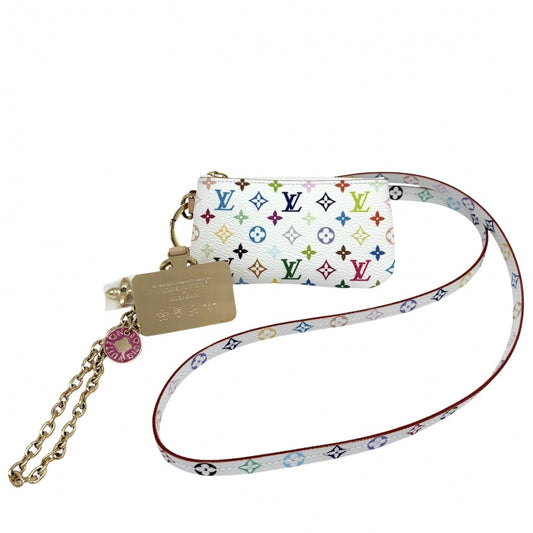 LOUIS VUITTON ルイヴィトン キーホルダー モノグラム 村上隆 フォンホルダー LV×TM 小物 ポーチ M14099 ホワイト 白 マルチカラー ゴールド金具 レディース【中古品】