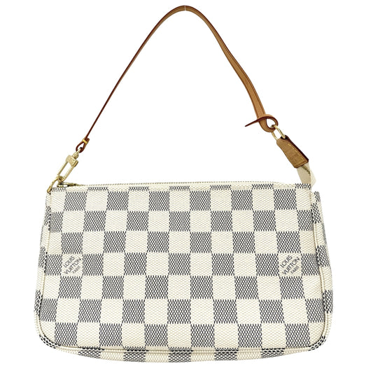LOUIS VUITTON ルイヴィトン ハンドバッグ ポシェット アクセソワール アクセサリーポーチ N41207 ダミエアズールキャンバス ホワイト 白 ゴールド金具 レディース【中古品】