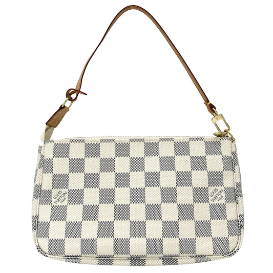 LOUIS VUITTON ルイヴィトン ハンドバッグ ポシェット アクセソワール アクセサリーポーチ N41207 ダミエアズールキャンバス ホワイト 白 ゴールド金具 レディース【中古品】
