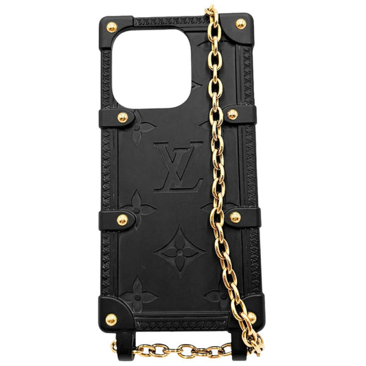 【開店SALE】 LOUIS VUITTON ルイヴィトン iPhoneケース モノグラム リ トランク IPHONE 14 PRO スマホショルダー フォンケース スマホケース M81997 ブラック 黒 ゴールド金具 レディース【中古品】