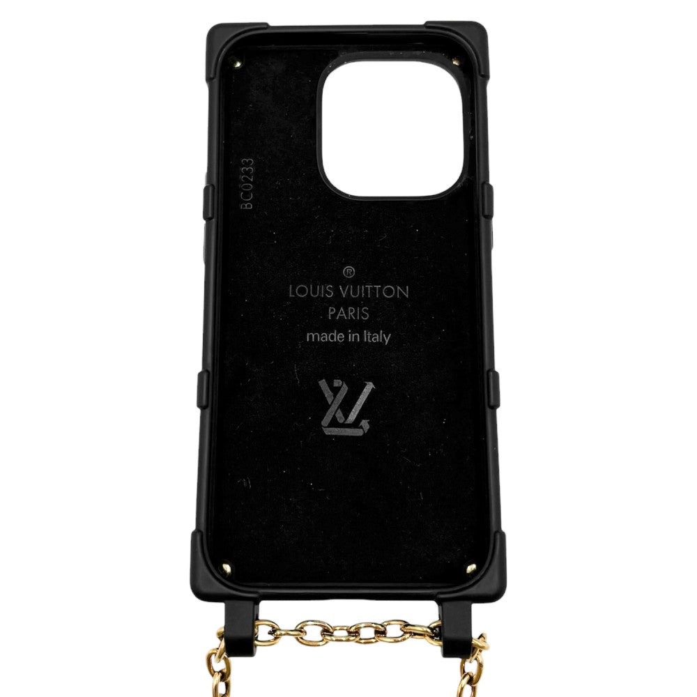LOUIS VUITTON ルイヴィトン iPhoneケース モノグラム リ トランク IPHONE 14 PRO スマホショルダー フォンケース スマホケース M81997 ブラック 黒 ゴールド金具 レディース【中古品】
