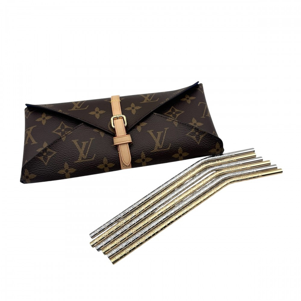 LOUIS VUITTON ルイヴィトン 食器 エテュイ・6 ストロー ケース カトラリー モノグラム 雑貨 GI0477 ゴールド シルバー レディース【中古品】