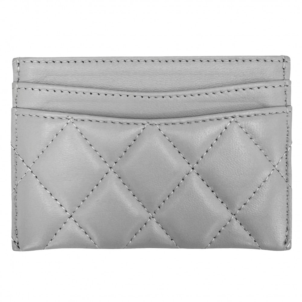 CHANEL シャネル カードケース マトラッセ ココマーク 定期入れ パスケース 小物 クラシックカードホルダー ラムスキン グレー ゴールド金具 レディース【中古品】